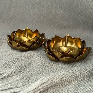 Vintage Brass Lotus Candle Holders - Set of
2 Boho Decor